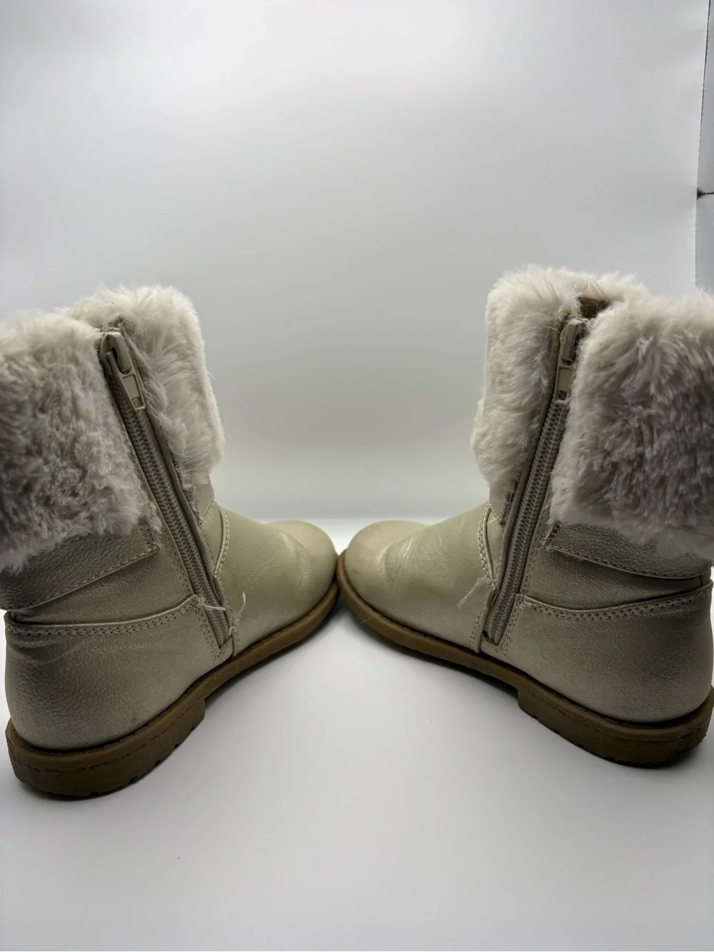 Rachel Shoes Metallic Gold Faux-Fur Cuff Kids Boots with Bow